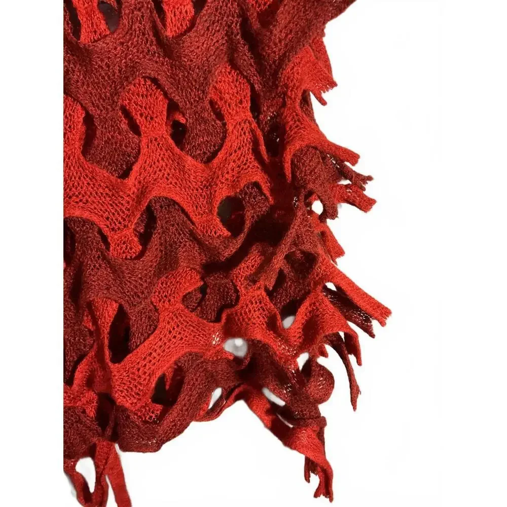Unique Red Cutout Knit Infinity scarf - Picture 4 of 6